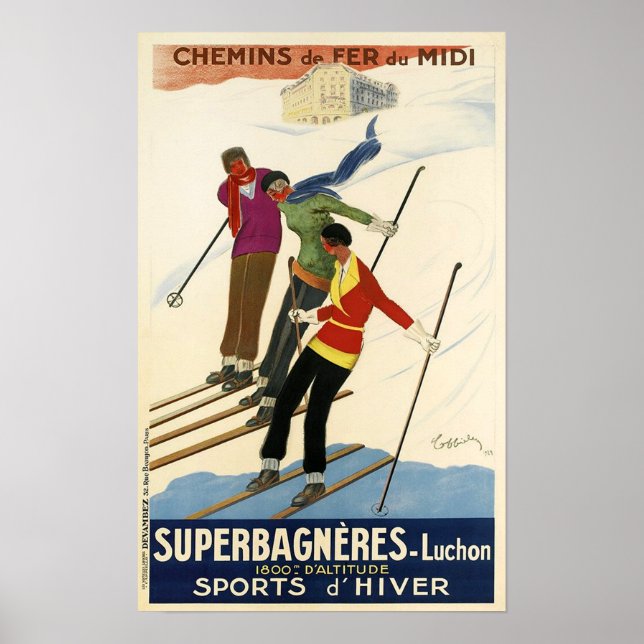 Vintage Fransk Ski Poster (Framsidan)