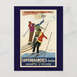 Vintage Fransk Ski Vykort