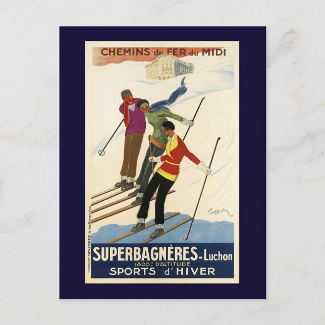 Vintage Fransk Ski Vykort (Framsida)