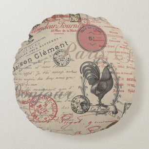Vintage Fransk Skriva Paris Tupp typografi Rund Kudde