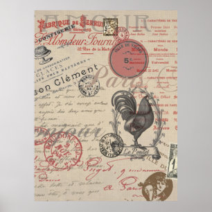 Vintage fransk skrivstil Paris-tupp typografi Poster