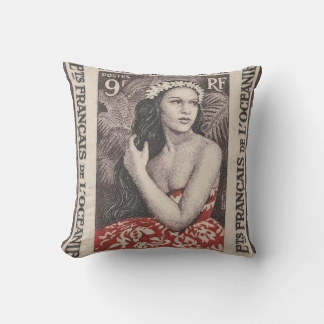 Vintage Fransk Södra Stilla havet Kudde (Framsida)