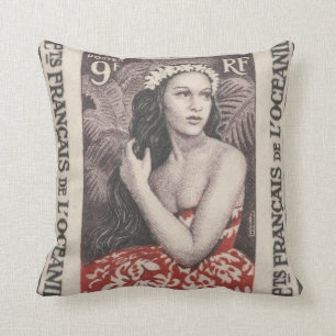 Vintage Fransk Södra Stilla havet Kudde