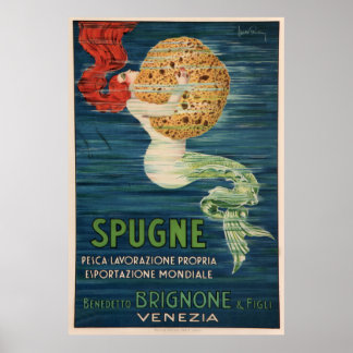 Vintage Fransk Sponge Advertisement Sjöjungfru Poster