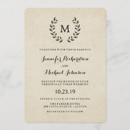 Vintage Fransk Stil Utandning och Monogram Bröllop Inbjudningar