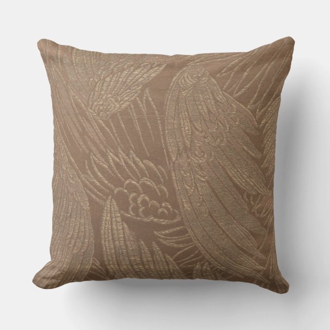 Vintage Fransk TextilBlommigten Tan Guld Cushion Kudde (Framsida)