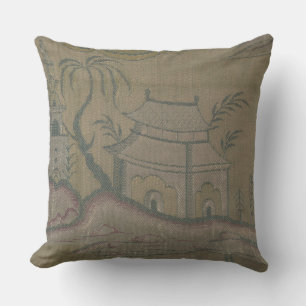 Vintage Fransk Textile Blommigt Weave Chinoiserie Kudde