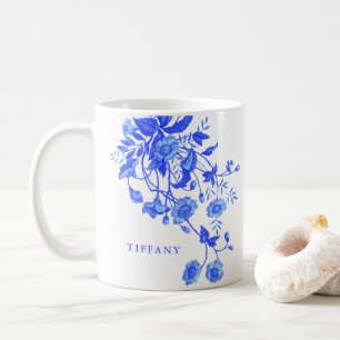 Vintage fransk Toile blå blomsterbröllopsdusch Kaffemugg