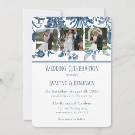 Vintage Fransk Toile Blommigt Bröllop Photo Inbjudningar