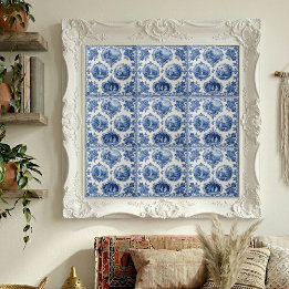 Vintage fransk Toile pastoral lantlig scen Kakelplatta