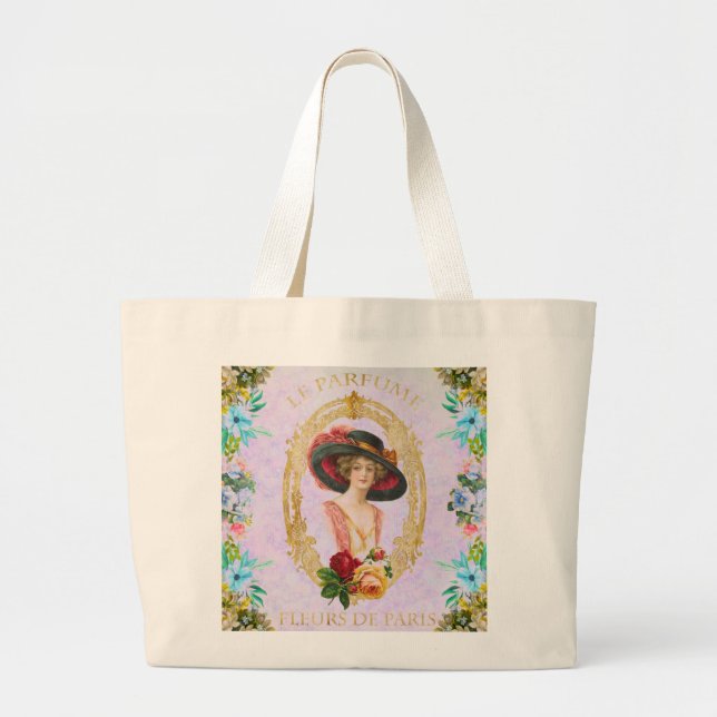 Vintage Fransk Tote Bag Jumbo Tygkasse (Framsidan)