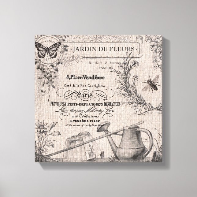 Vintage Fransk Trädgårdad arbetsyta Canvastryck (Framsida)