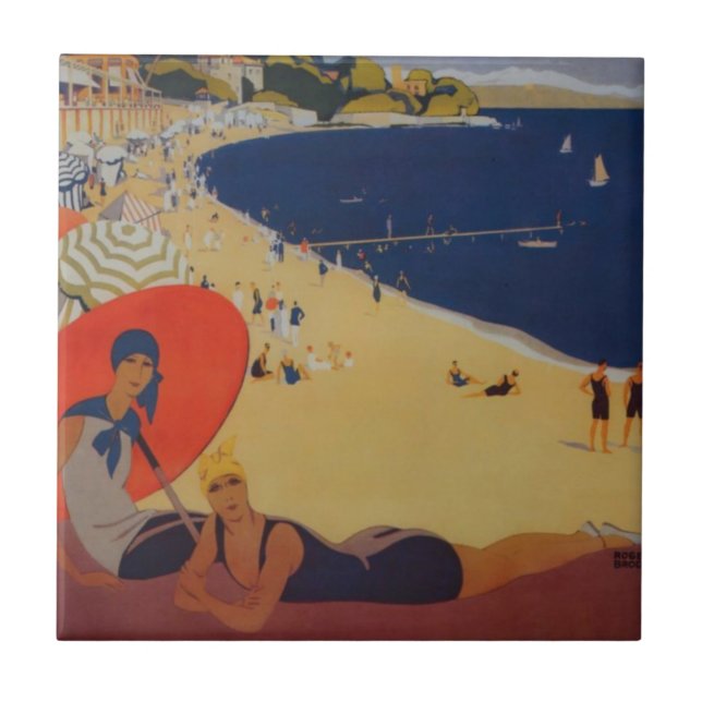 Vintage Fransk Travel Advertisement Kakelplatta (Framsidan)