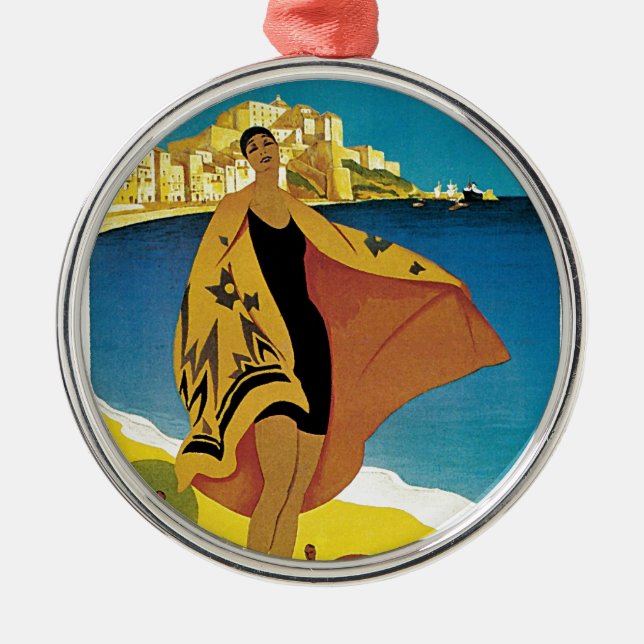 Vintage Fransk Travel Julgransprydnad Metall (Framsidan)