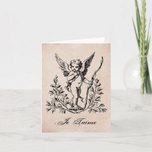 Vintage Fransk Valentine cherub notecard Helgkort
