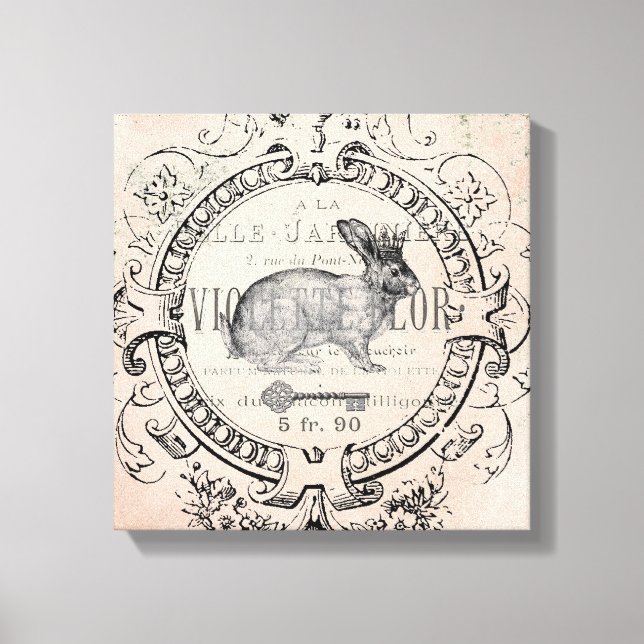 Vintage Fransk Vår Kanin, utdragen arbetsyta Canvastryck (Framsida)