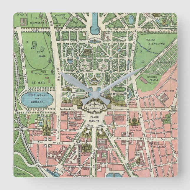 Vintage Fransk Versailles illustration karta Fyrkantig Klocka (Framsida)