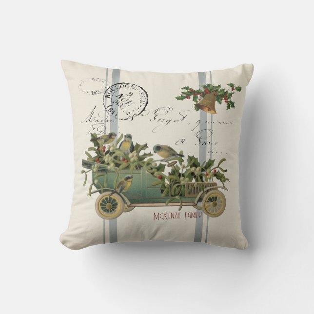 Vintage Fransk Viktoriansk julskrapa Helgdag Kudde (Framsida)