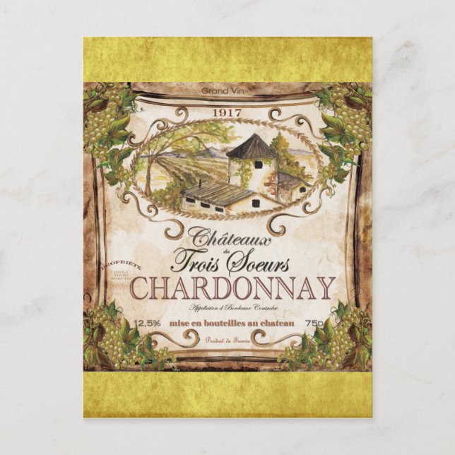 Vintage Fransk Vin etikett Vykort (Framsida)