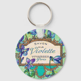 Vintage fransk violett parfym teal lila guld nyckelring
