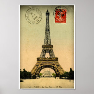 Vintage fransk vykort Eiffeltornet Paris Frankrike Poster