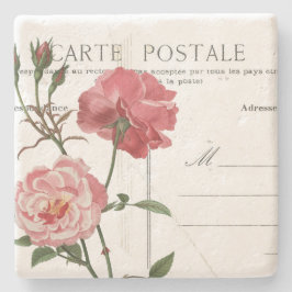 Vintage Fransk vykort Rosa ros Stenunderlägg