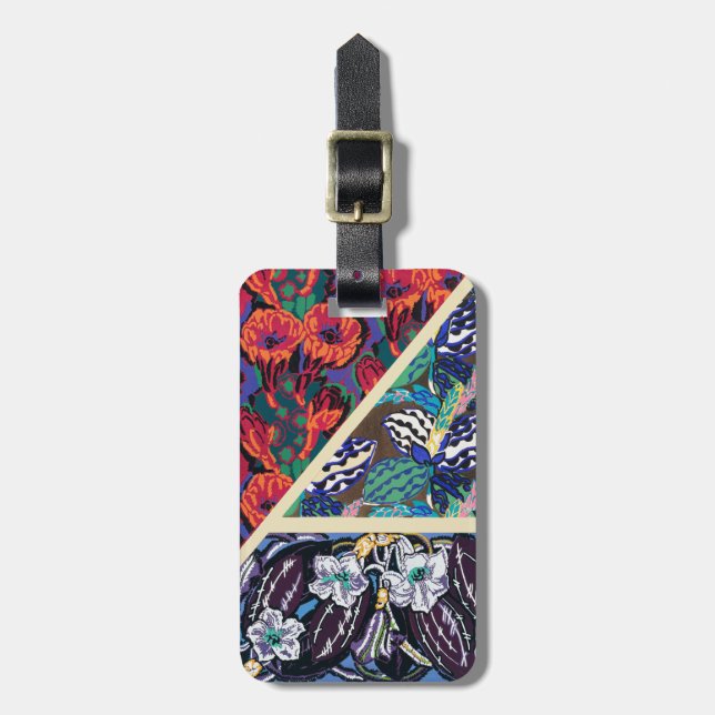Vintage franska Art Deco geometriska blommönster Bagagebricka (Vertikal Framsida)