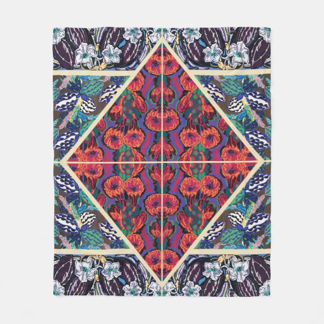 Vintage franska Art Deco geometriska blommönster Fleecefilt (Framsidan)