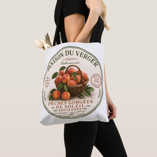 Vintage franska bondemarknads-persikor tygkasse (Närbild)