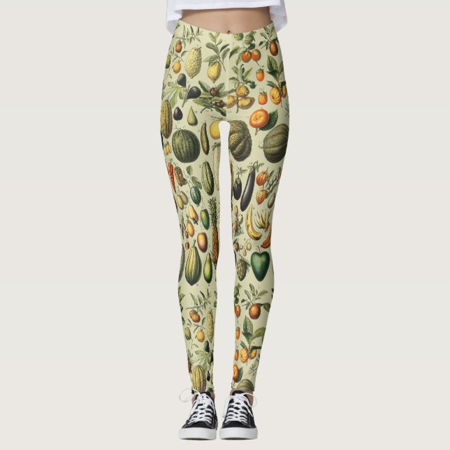 Vintage franska botaniska fruktposterkonst leggings (Framsida)