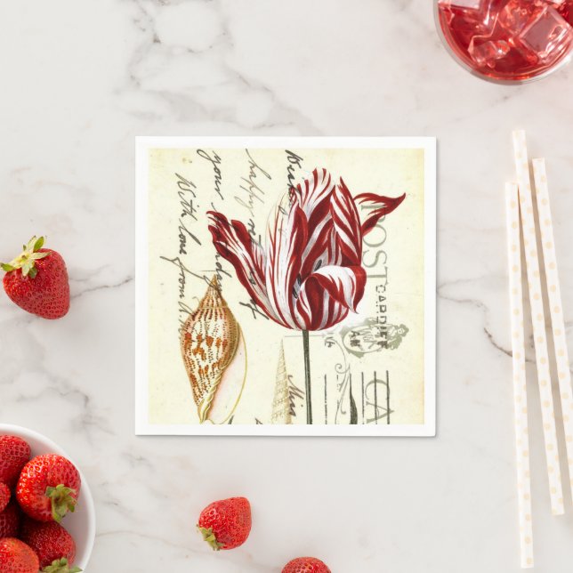 Vintage franska botaniska tulpaner Paris tebjudnin Pappersservett (Insitu)