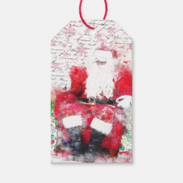 Vintage franska tomte (akvarell) presentgift tags presentetikett