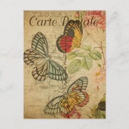 Vintage Fransken Colorful Butterflies Rosa ros Vykort