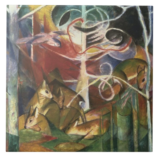 Vintage Franz Marc Hjort i skogen Kakelplatta (Framsidan)