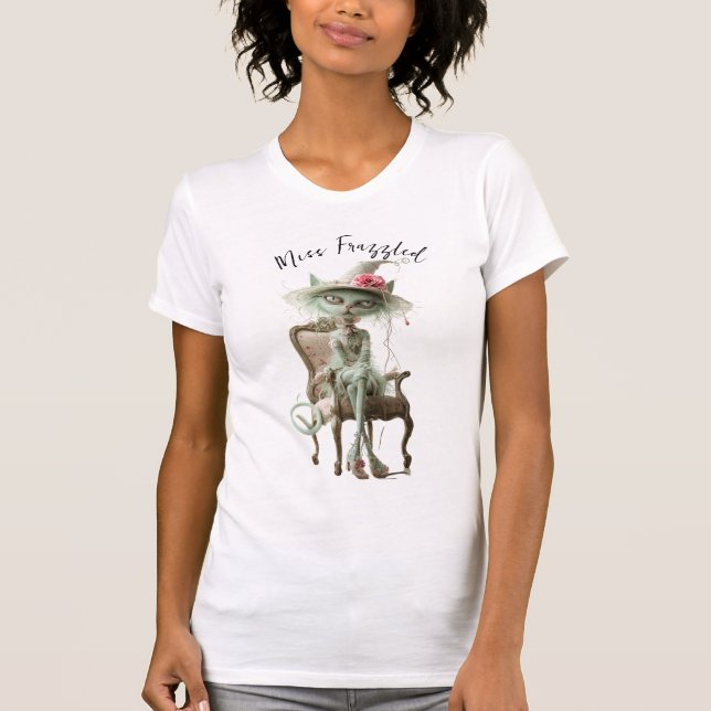Vintage Frazzled Fury Sage Grönt Cat T Shirt (Framsida)
