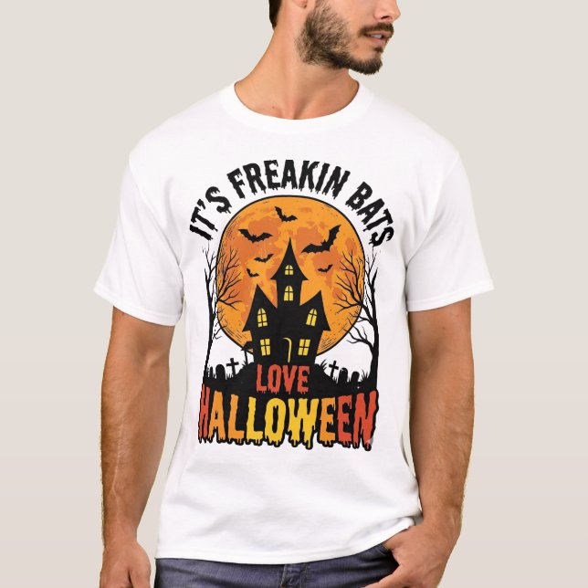 Vintage Freakin Fladdermöss Älskar Halloween Tröja (Framsida)