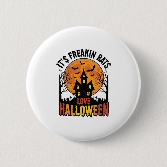 Vintage Freakin Fladdermöss Älskar Halloween Tröja Knapp (Framsida)