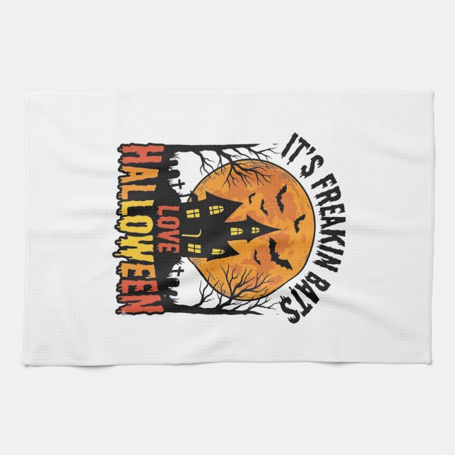 Vintage Freakin Fladdermöss Älskar Halloween Tröja Kökshandduk (Horisontell)