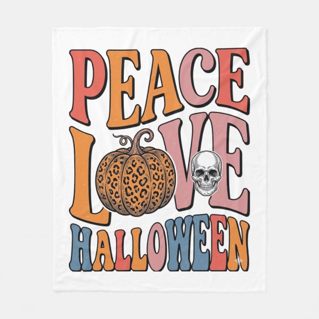 Vintage Fredskärlek Halloween Pumpa Skalle Design_ Fleecefilt (Framsidan)