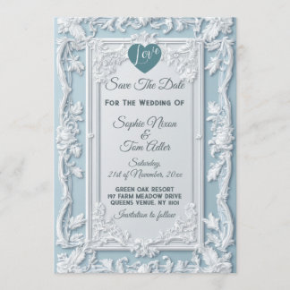 Vintage French Country Shabby Blue Save The Date Inbjudningar