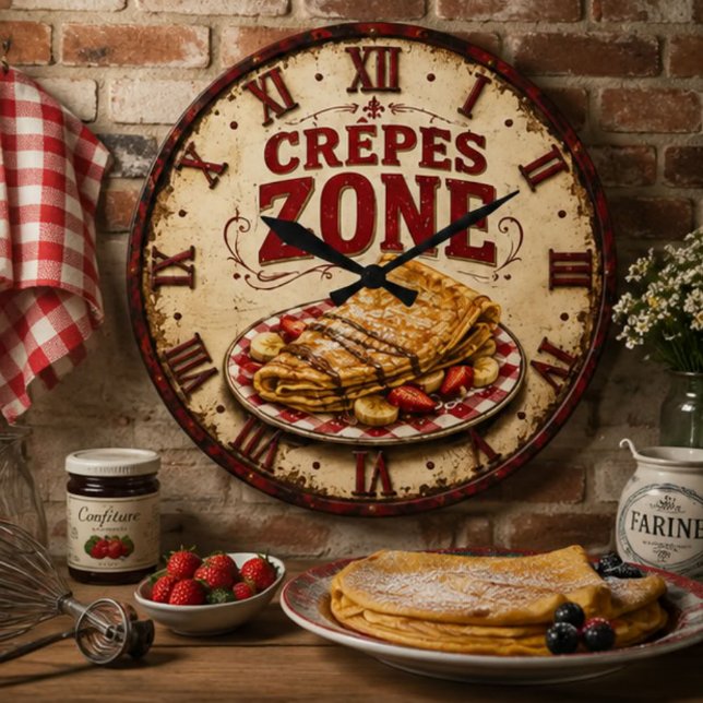 Vintage French Crepes Kitchen  Stor Klocka (Skapare uppladdad)