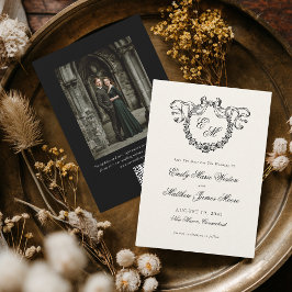 Vintage French Monogram QR Code Elegant Wedding Spara Datumet