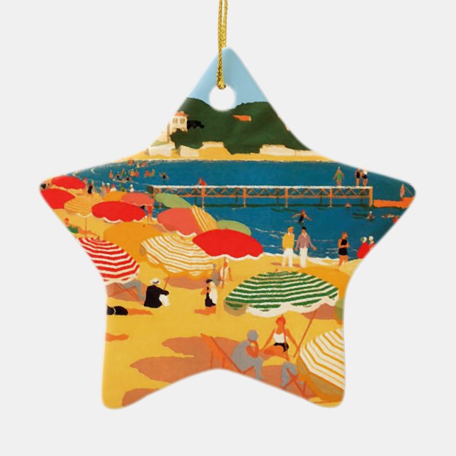 Vintage French Riviera Beach Julgransprydnad Keramik (Framsidan)