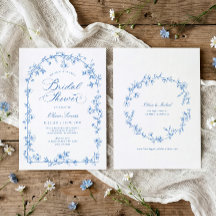 Vintage French Toile Blue Floral Bridal Shower
