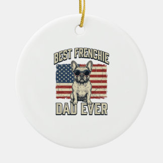 Vintage Frenchie Pappa Amerikansk Flagga Julgransprydnad Keramik