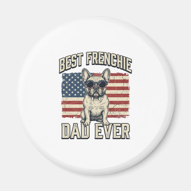 Vintage Frenchie Pappa Amerikansk Flagga Magnet (Framsidan)