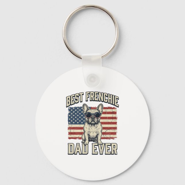 Vintage Frenchie Pappa Amerikansk Flagga Nyckelring (Framsida)