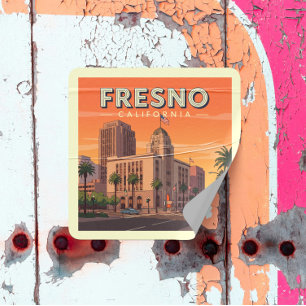 Vintage Fresno Kalifornien Fyrkantigt Klistermärke