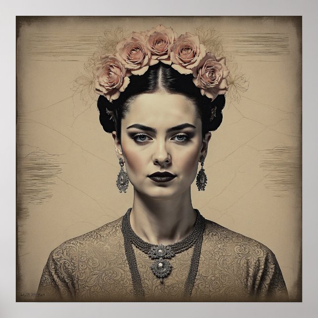 Vintage Frida Kahlo Porträtt Poster (Framsidan)