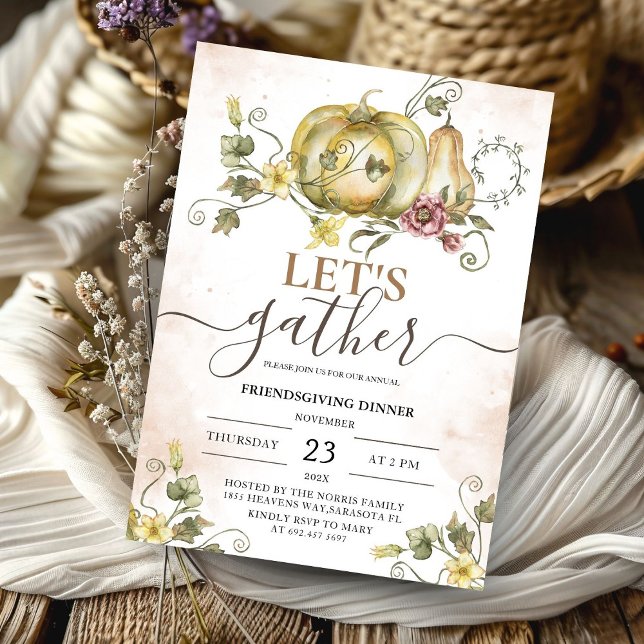 Vintage Friendsgiving Pumpkins för middagsvattenfä Inbjudningar (Skapare uppladdad)